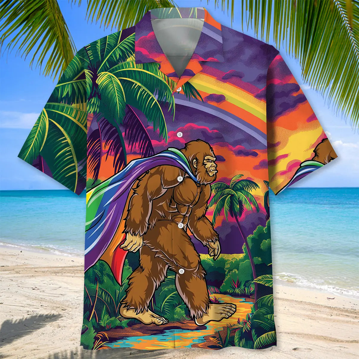 Rainbow Bigfoot Hawaiian Shirt
