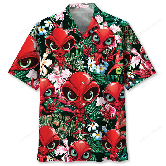 Hawaiian Shirt / Adults / S Red Alien Hawaiian Shirt