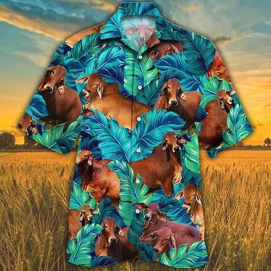 Hawaiian Shirt / Adults / S Red Brahman Cattle Lovers Trendy Hawaiian Shirt Cow Trendy Hawaiian Shirt For Summer Gifts