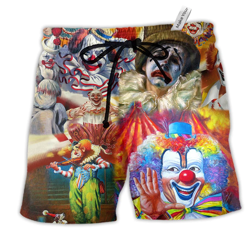Beach Short / Adults / S Clown Funny Happy With Various Face - Beach Short Reefox - Owls Matrix LTD
