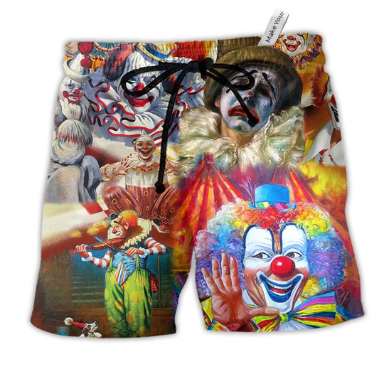 Beach Short / Adults / S Clown Funny Happy With Various Face - Beach Short Reefox - Owls Matrix LTD