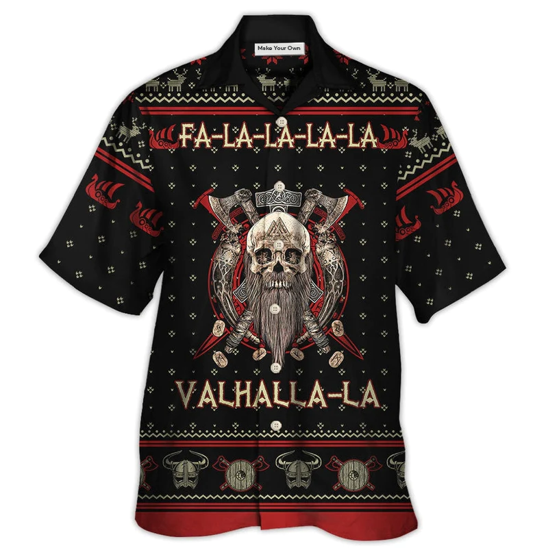 Hawaiian Shirt / Adults / S Viking Valhalla Black And Red Fa La La - Hawaiian Shirt - Reefox
