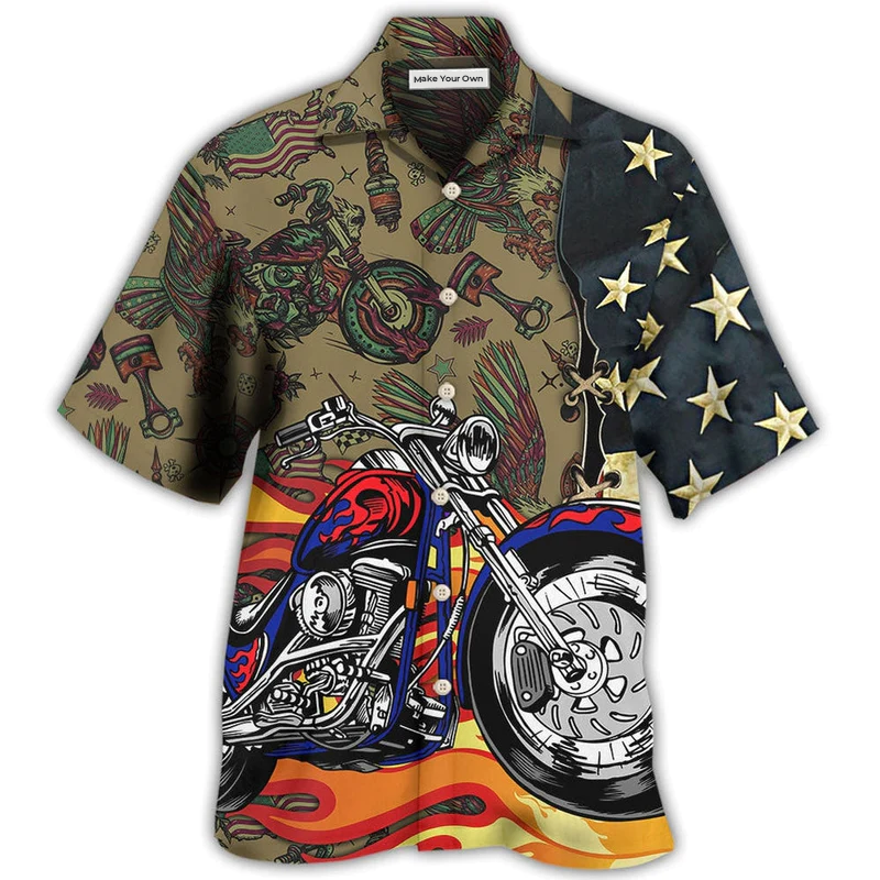 Hawaiian Shirt / Adults / S Motorcycle US Flag - Hawaiian Shirt - Reefox