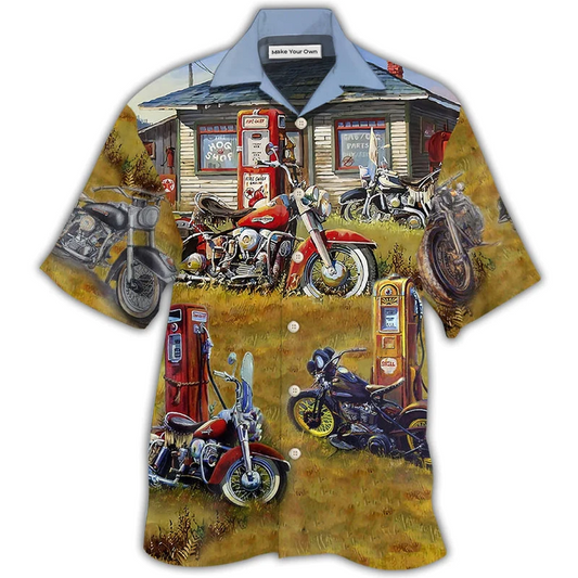Hawaiian Shirt / Adults / S Motorcycle Vintage Shop Grass - Hawaiian Shirt - Reefox