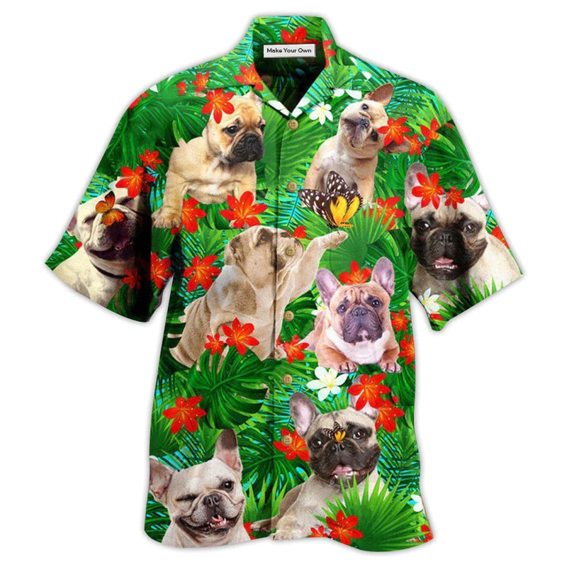 Hawaiian Shirt / Adults / S French Bulldog And Blooming Tropical Flowers - Hawaiian Shirt - Reefox