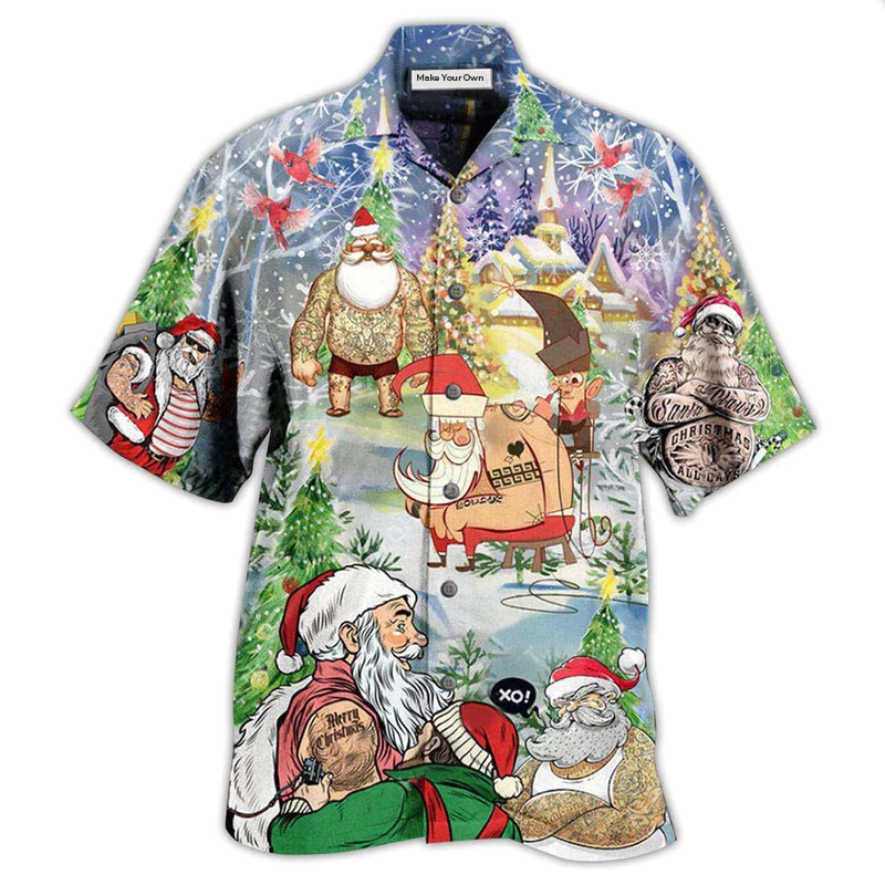 Hawaiian Shirt / Adults / S Tattoo Cool Santa Claus Christmas - Hawaiian Shirt - Reefox