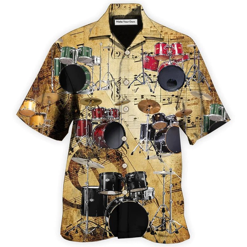 Hawaiian Shirt / Adults / S Drum Music Note Vintage Style - Hawaiian Shirt - Reefox