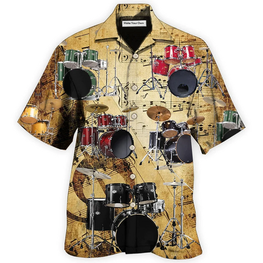 Hawaiian Shirt / Adults / S Drum Music Note Vintage Style - Hawaiian Shirt - Reefox