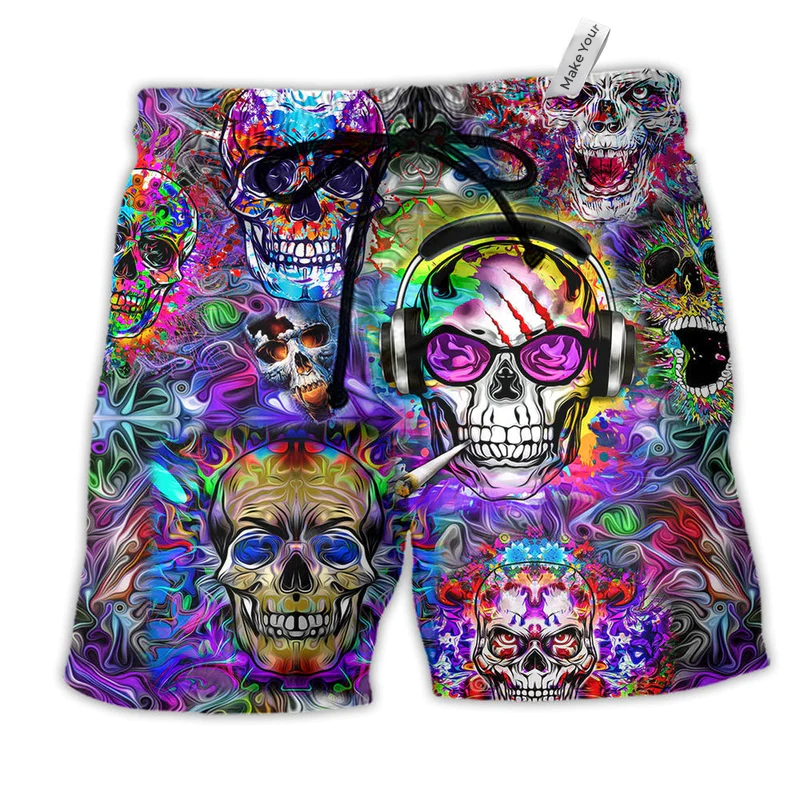 Beach Short / Adults / S Hippie Skull Color Flowers - Beach Short Reefox - Owls Matrix LTD