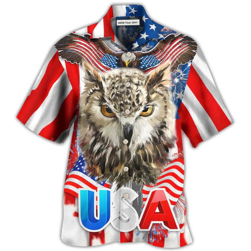 Hawaiian Shirt / Adults / S Owl America Independence Day - Hawaiian Shirt - Reefox
