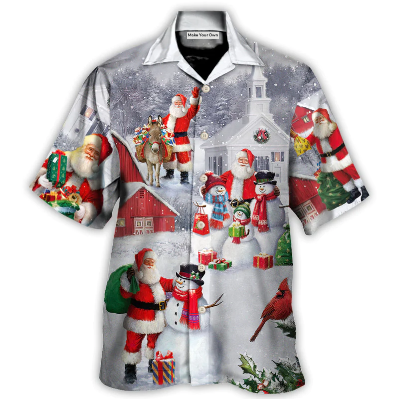 Hawaiian Shirt / Adults / S Christmas Santa Claus With Snowman Family In The Town Art Style - Hawaiian Shirt - Reefox