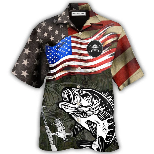 Hawaiian Shirt / Adults / S Fishing US Flag Flying Retro Style - Hawaiian Shirt - Reefox