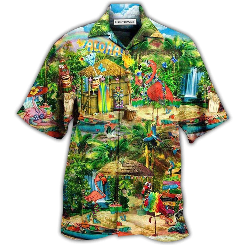 Hawaiian Shirt / Adults / S Flamingo Stay Aloha And Live The Hi Life - Hawaiian Shirt - Reefox