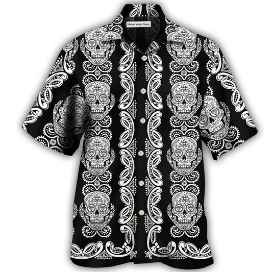 Hawaiian Shirt / Adults / S Skull Diamond Pattern Black And White - Hawaiian Shirt - Reefox
