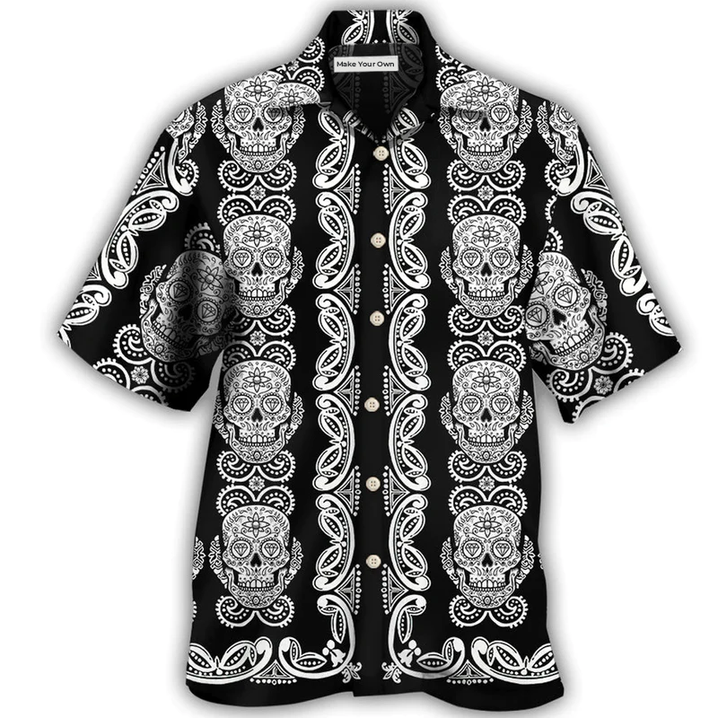 Hawaiian Shirt / Adults / S Skull Diamond Pattern Black And White - Hawaiian Shirt - Reefox