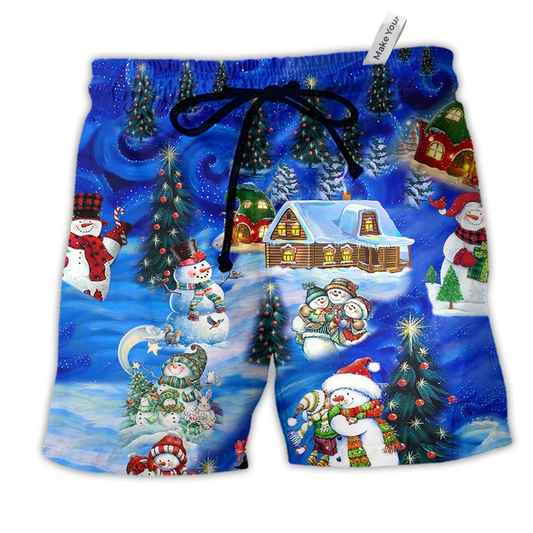 Beach Short / Adults / S Snowman Chilling With My Snowmies - Beach Short Reefox - Owls Matrix LTD