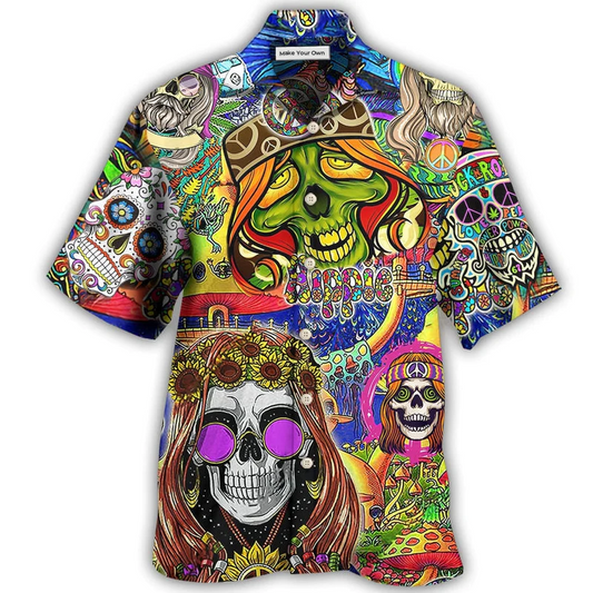 Hawaiian Shirt / Adults / S Hippie Skull Rock And Roll - Hawaiian Shirt - Reefox