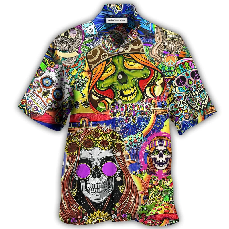 Hawaiian Shirt / Adults / S Hippie Skull Rock And Roll - Hawaiian Shirt - Reefox