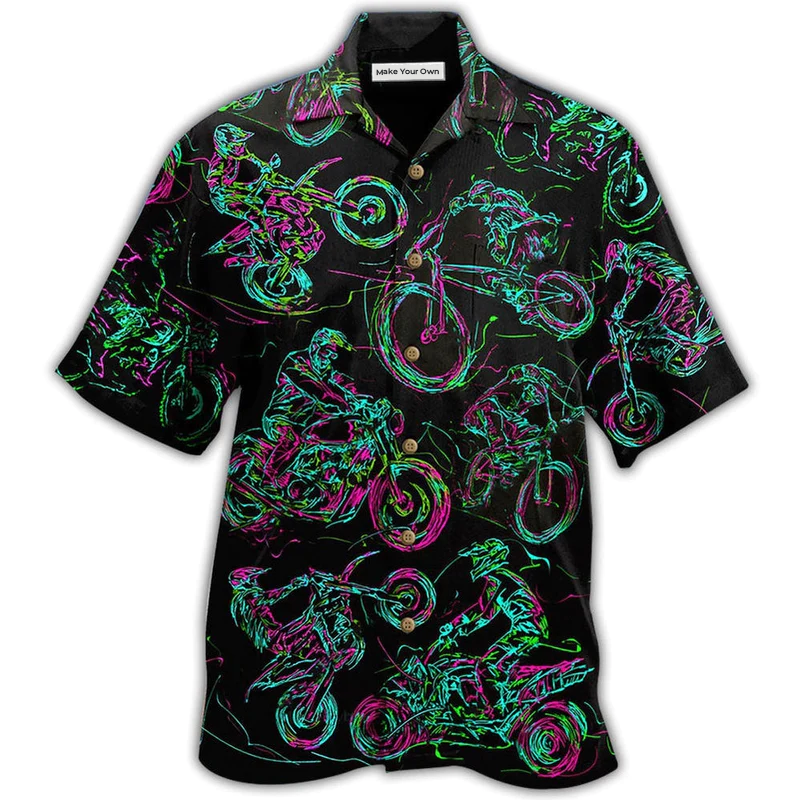 Hawaiian Shirt / Adults / S Motorcycle Lover Neon Light - Hawaiian Shirt - Reefox
