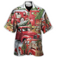 Christmas Red Truck With Xmas Tree And Little Puppy - Hawaiian Shirt - Reefox