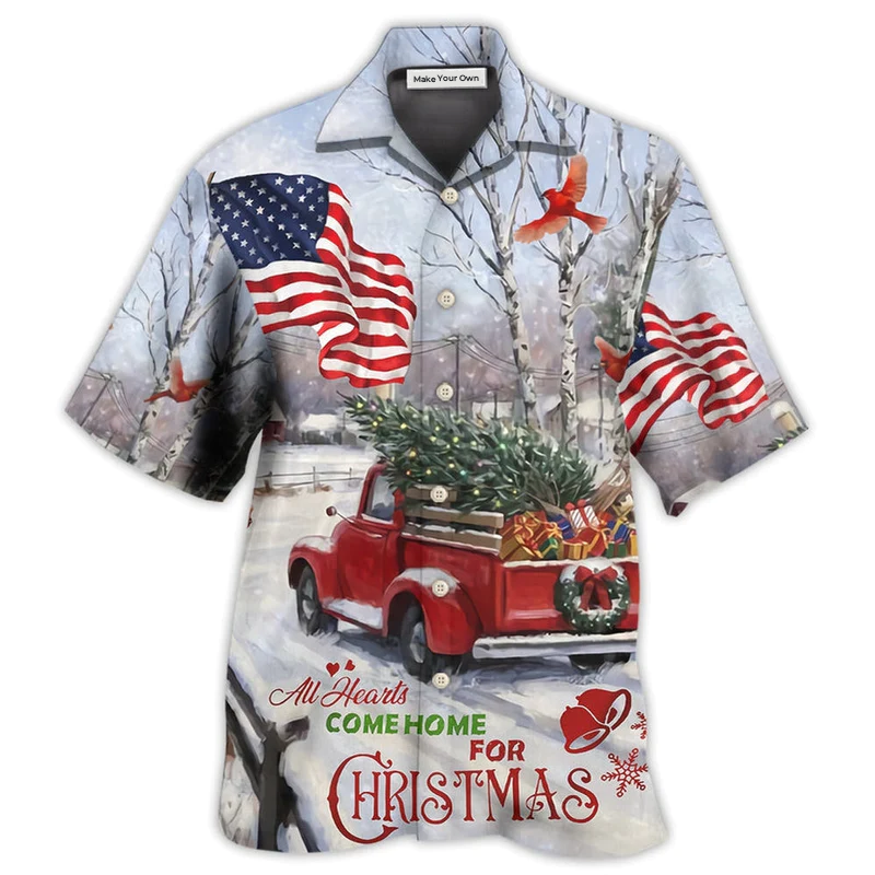 Hawaiian Shirt / Adults / S Truck All Hearts Come Home For Christmas Truck With Cardinal And Snow - Hawaiian Shirt - Reefox
