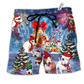 Beach Short / Adults / S Dog Merry Christmas So Happy - Beach Short Reefox - Owls Matrix LTD