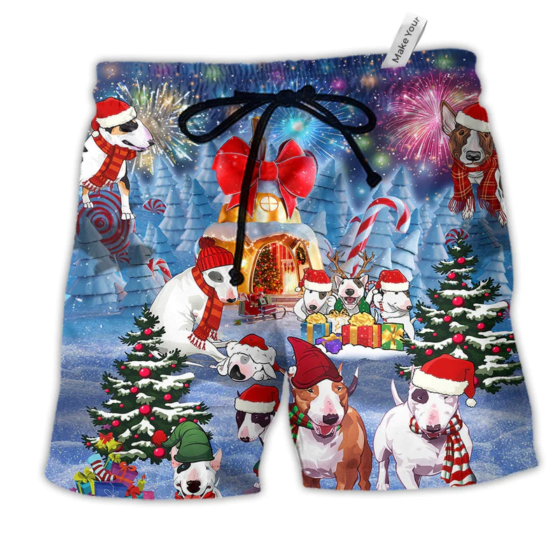 Beach Short / Adults / S Dog Merry Christmas So Happy - Beach Short Reefox - Owls Matrix LTD