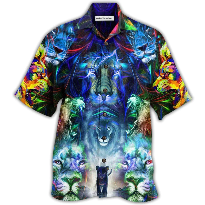 Hawaiian Shirt / Adults / S Lion Be Coming King With Colorful Pattern - Hawaiian Shirt - Reefox