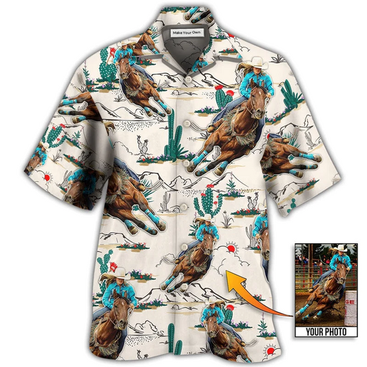 Hawaiian Shirt / Adults / S Cowboy Barrel Racing Tropical Desert Custom Photo - Hawaiian Shirt - Reefox