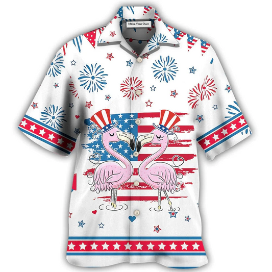Hawaiian Shirt / Adults / S Flamingo Independence Day Star America - Hawaiian Shirt - Reefox