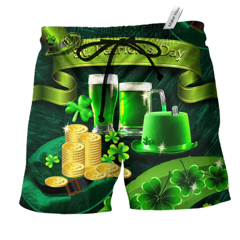 Beach Short / Adults / S Irish Happy Saint Patrick's Day 17 March Green - Beach Short Reefox - Owls Matrix LTD