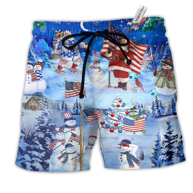 Beach Short / Adults / S America Merry Xmas Funny - Beach Short Reefox - Owls Matrix LTD