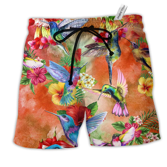 Beach Short / Adults / S Hummingbird Love Flowers Beautiful - Beach Short Reefox - Owls Matrix LTD