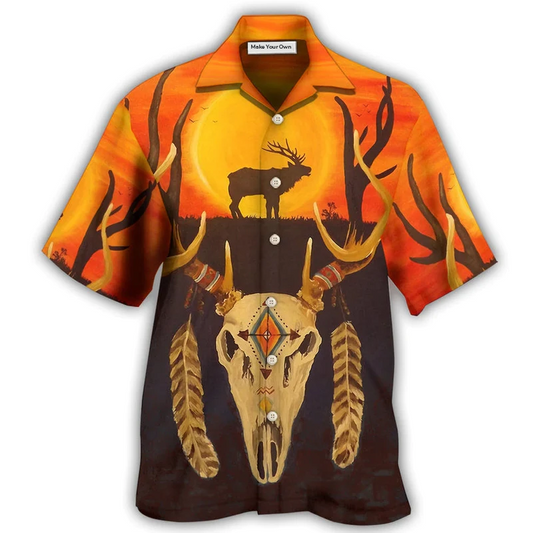 Hawaiian Shirt / Adults / S Native Skull Style Love Peace Orange - Hawaiian Shirt - Reefox