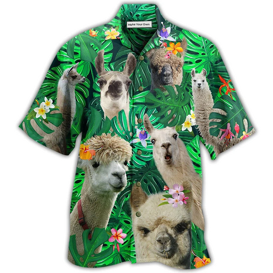 Hawaiian Shirt / Adults / S Lama Cute Love Green Leaves - Hawaiian Shirt - Reefox