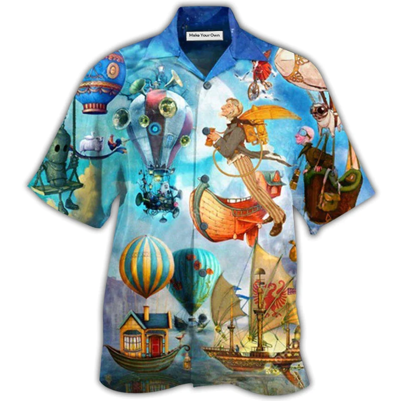 Hawaiian Shirt / Adults / S Air Balloon Flying Steampunk World - Hawaiian Shirt - Reefox