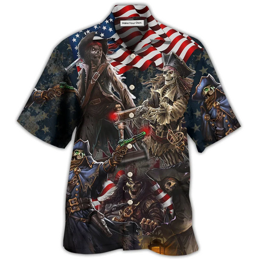 Hawaiian Shirt / Adults / S Pirate Skeleton USA Flag Independence Day - Hawaiian Shirt - Reefox