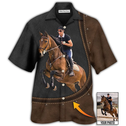 Hawaiian Shirt / Adults / S Horse Riding Horse Leather Style Custom Photo - Hawaiian Shirt - Reefox