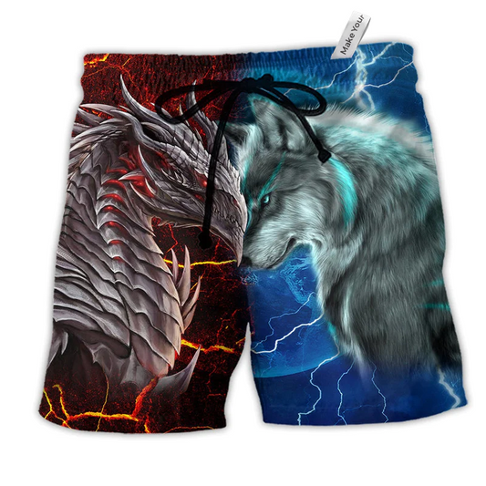 Beach Short / Adults / S Dragon And Wolf Love Life With Hot And Cool Colors - Beach Short Reefox - Owls Matrix LTD