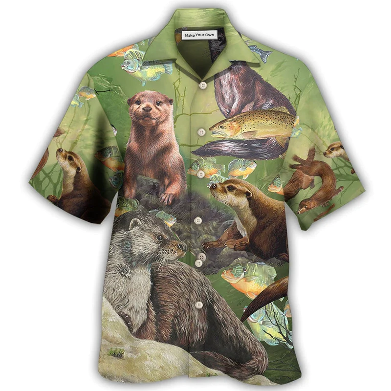 Hawaiian Shirt / Adults / S Otter A Busy Fishing Day Of Lovely Otter - Hawaiian Shirt - Reefox