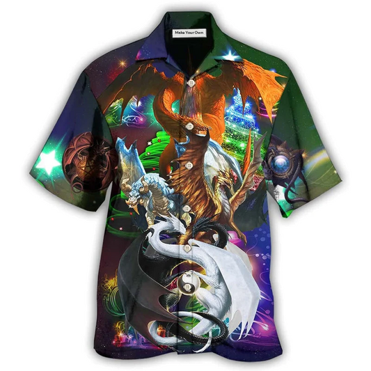Hawaiian Shirt / Adults / S Dragon Black And White Merry Christmas - Hawaiian Shirt - Reefox