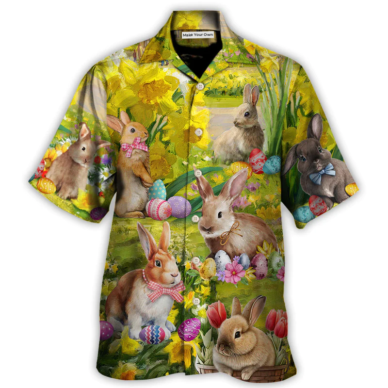 Easter Rabbit Chilling In The Flower Landscape Art Style - Hawaiian Shirt - Reefox