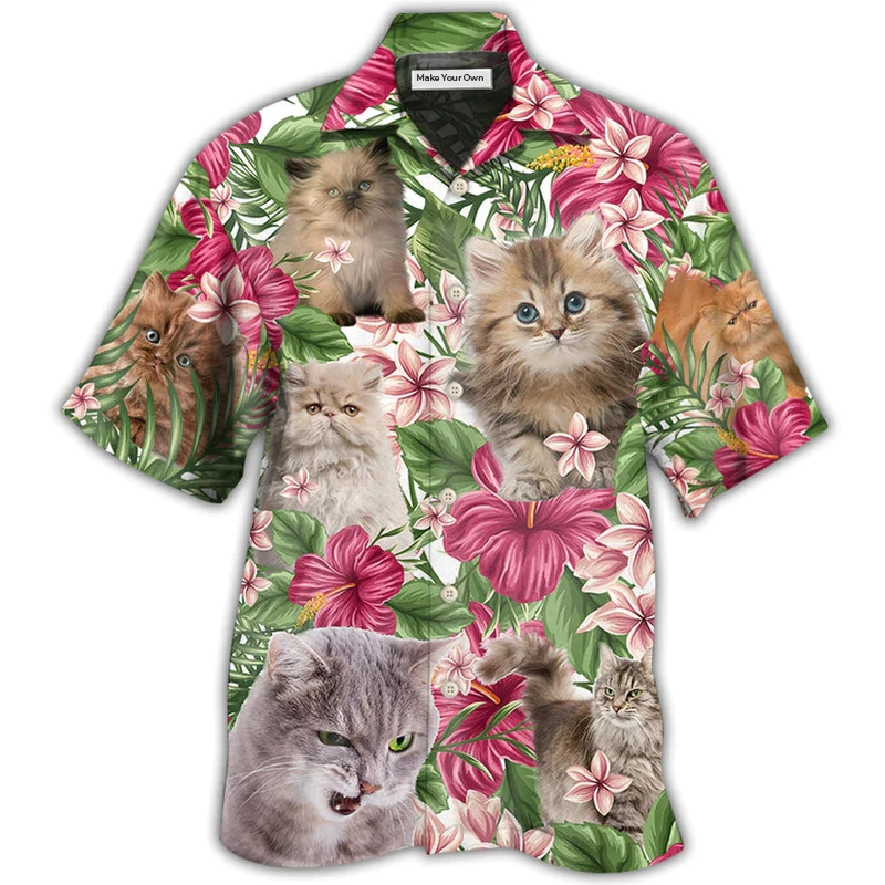 Hawaiian Shirt / Adults / S Cat Tropical Floral Persisan Cat - Hawaiian Shirt - Reefox