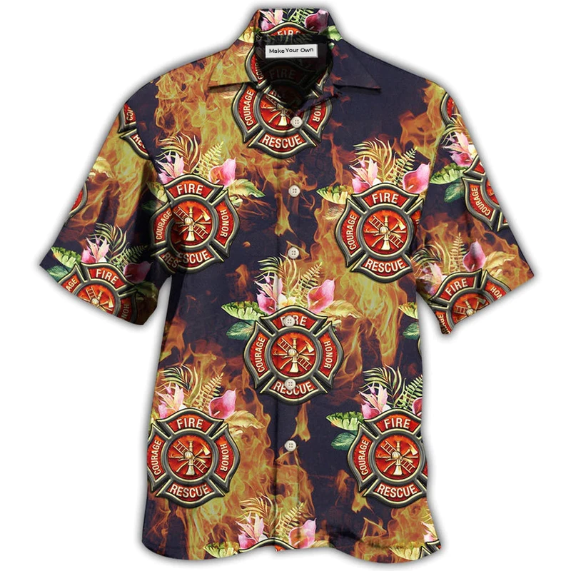 Hawaiian Shirt / Adults / S Firefighter Tropical Floral With Fire Style - Hawaiian Shirt - Reefox