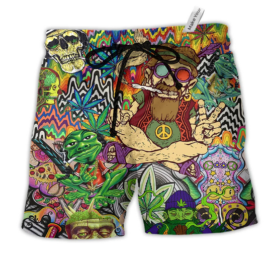 Beach Short / Adults / S Hippie Feel Freedom From Smoking - Beach Short Reefox - Owls Matrix LTD
