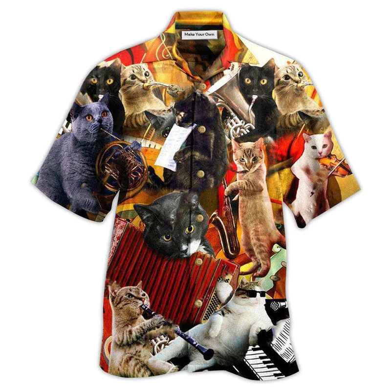 Hawaiian Shirt / Adults / S Cat Keep Your Vibes Cats Love Music - Hawaiian Shirt - Reefox