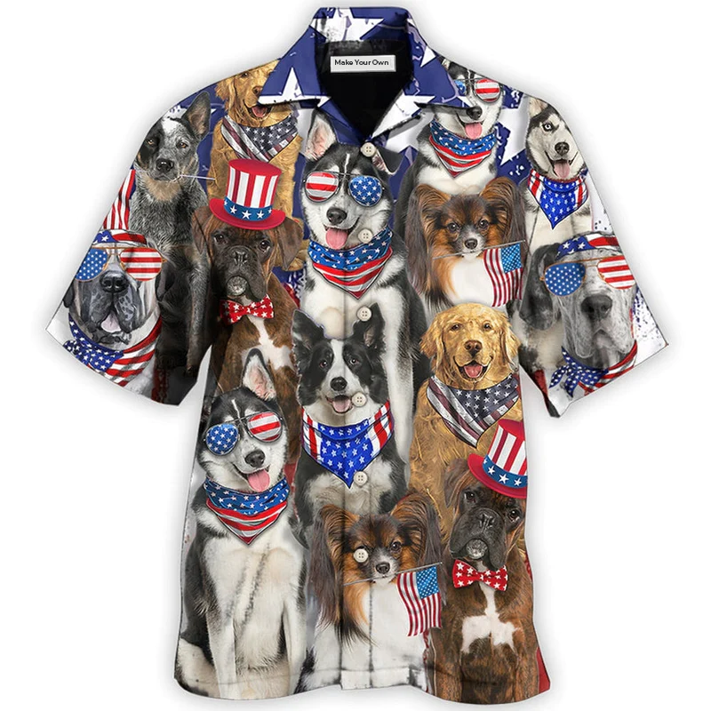 Hawaiian Shirt / Adults / S Dogs Independence Day Funny Love Style - Hawaiian Shirt - Reefox