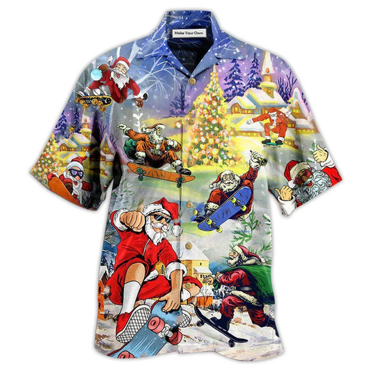 Hawaiian Shirt / Adults / S Christmas Santa Jumps On Skateboard - Hawaiian Shirt - Reefox