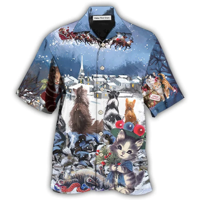 Hawaiian Shirt / Adults / S Cat Hope Chrismas Night - Hawaiian Shirt - Reefox