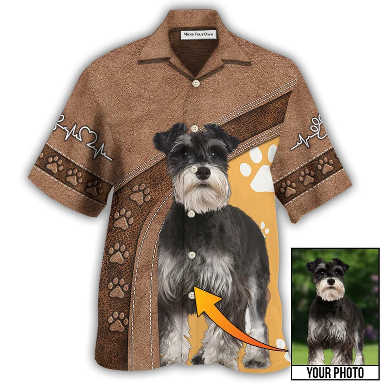 Schnauzer / Adults / S Dog Paw Brown Style Classic Custom Photo Personalized - Hawaiian Shirt - Reefox